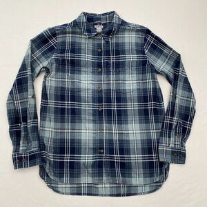 Carhartt Plaid Flannel Shirt Cotton Button Up Roll Tab Womens Medium Blue Green